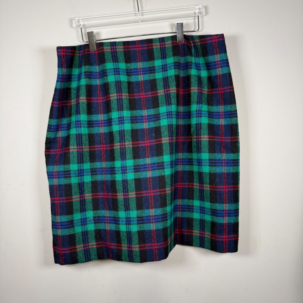 Talbots Green/Blue/Red Plaid Wool Blend A-Line Skirt Size 14 Office Career - Picture 2 of 9